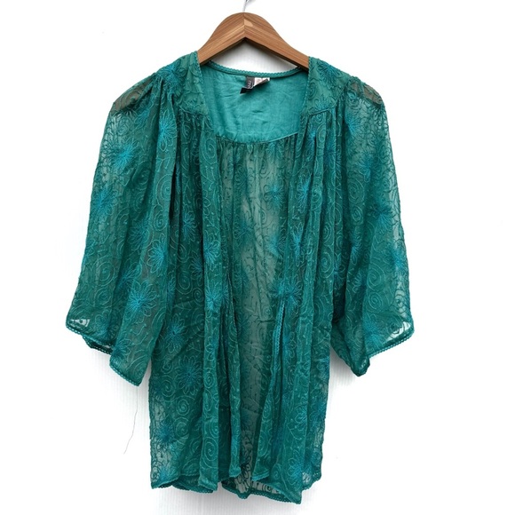 Anu Lace open front cardigan style top size small Elegant Teal Lace Women Top - Picture 1 of 7